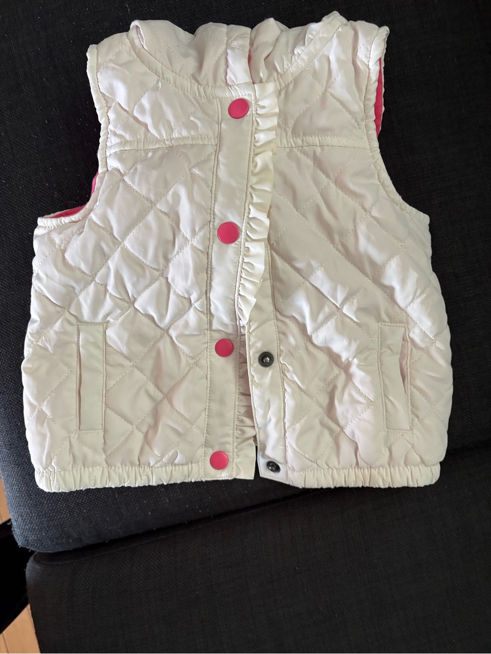 White Quilted Vest with Pink Snap Buttons
